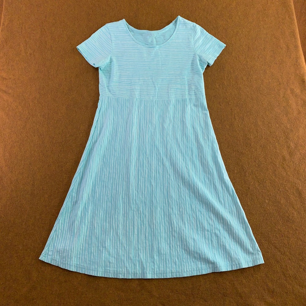 Escape by Habitat Womens XS Turquoise Striped Slub Cotton A-Line Dress New